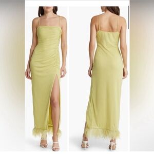Saylor size S shimmery dress with side slit perfect for a wedding in color pear